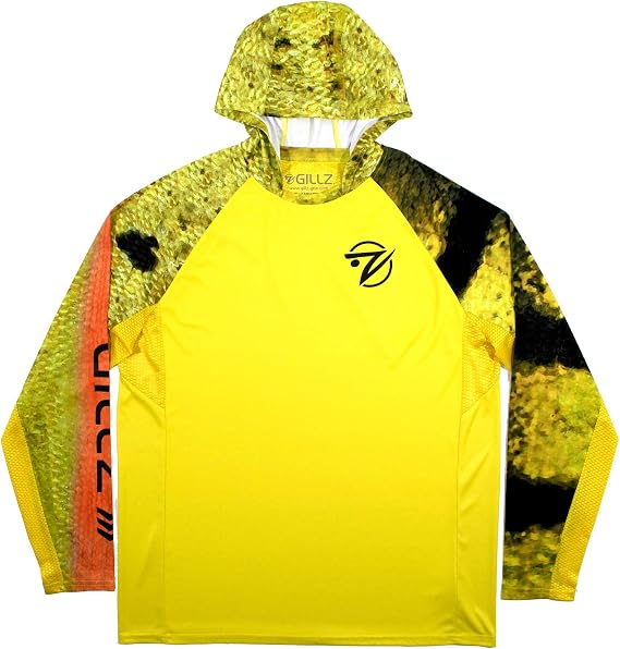 Gillz Fishing Hoodie, Uv Protection Shirts for Men, Tournament Series V2 Gear (Peacock Bass, Large)