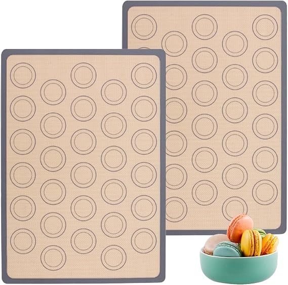 2Pieces Silicone Macaron Baking Mat,Non-Stick Reusable Silicone Mats for Baking,Thick Silicone Baking Mats Sheet,Easy to Clean Baking Tray in Grey,for Pizza,Macarons,Biscuits,Cakes.