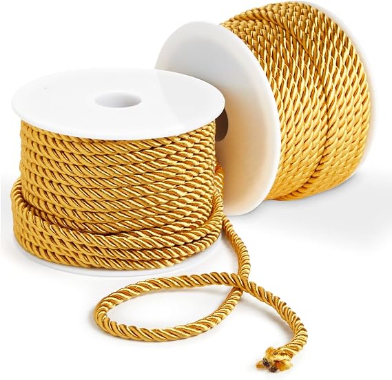 Bright Creations Gold Rope Twisted Cord - Metallic Gold Cording for Sewing & Upholstery Trim - Decorative Braided Rope for Crafts & Decor - 5mm, 36 Yards (2x18 Yds), Polyester