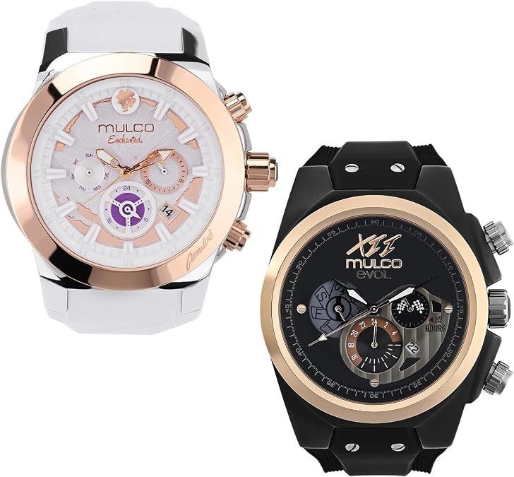 MULCO Watches for Men & Women Bundle Stainless Steel & Silicone Bands, Large Face Analog Quartz, Waterproof, Rose Gold & Gun Metal, Luxury Gift Set