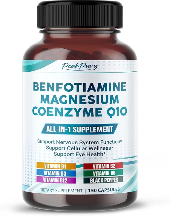 Benfotiamine with Magnesium & Coenzyme Q10 - Supports Nerve Health, Cellular Wellness & Eye Health - 150 Capsules