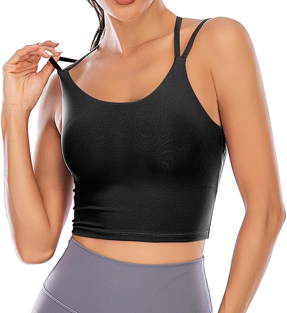Padded Sports Bra for Women Workout Fitness Running Crop Yoga Tank Tops with Built in Bra Camisole Longline Shirts