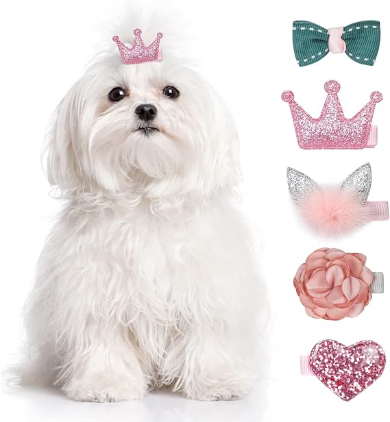 WWW Small Dog Hair Clips 5 Pcs Cat Dog Hair Bows Girls Puppies Hair Barrettes Cute Bow Flower Crown Hairpin Head Flower Hair Pins Cat Puppy Party Birthday Grooming Hair Accessories,Pink
