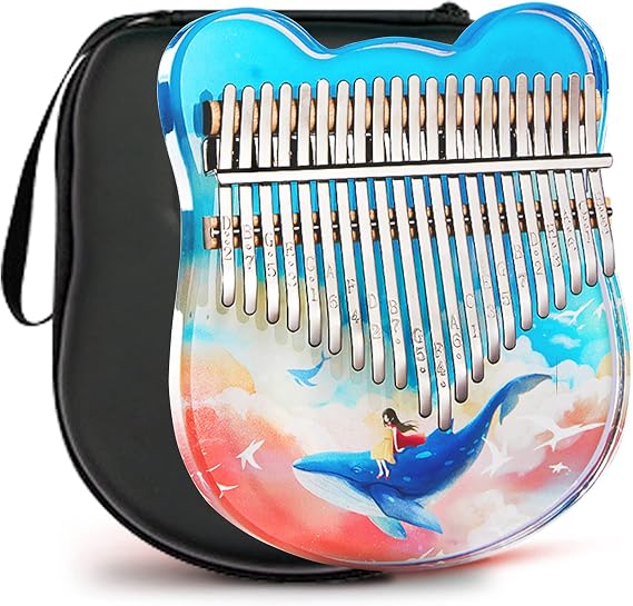 Crystal Kalimba Thumb Piano 21 Keys with EVA Case Full Kit for Kid Adult Beginners, Bear Shape Transparent Crystal Finger Piano 17 Keys, Professional Musical Instruments