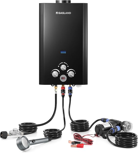 GASLAND Propane Tankless Water Heater with Water Pump | 2.64GPM 10L | Black
