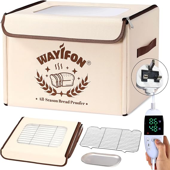 Folding Bread Proofing Box 20.0-55.0 °C Temp Control & 99H Timer, Dough Proofer Box for Sourdough, Bread Baking, Pizza, Yogurt, Kombucha 6-Layer Fabric, Beige