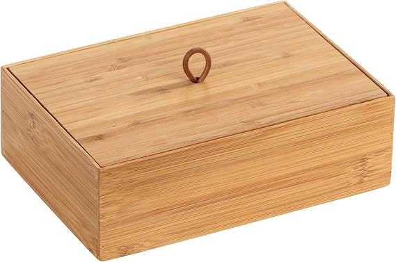 Wenko Terra Bamboo Organiser Box with 3 Compartments - Storage Box, Bathroom Basket, Bamboo, brown, Mae (B x H x T): 22 x 7 x 15 cm