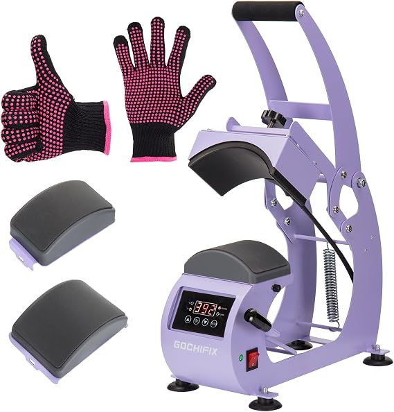GOCHIFIX Heat Press, Precise Temp/Timer Control, 6.54"x3.84"Curved Heat Plate, 2 Hat Pad, Hat Stretcher, Safety Base, Glove, Hat Press Heat Machine for Caps, Sublimation, Vinyl, Heat Transfer
