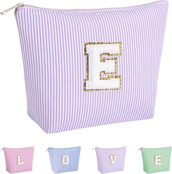 Initial Makeup Bag for Girls, Toiletry Bag for Teens Kids(Purple,E)