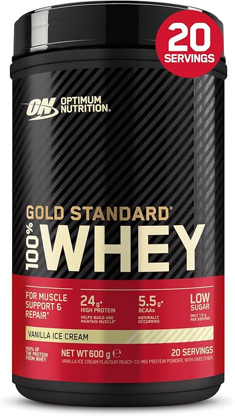 Optimum Nutrition Gold Standard 100% Whey Protein Powder Vanilla Ice Cream Flavour 600 g 20 Servings