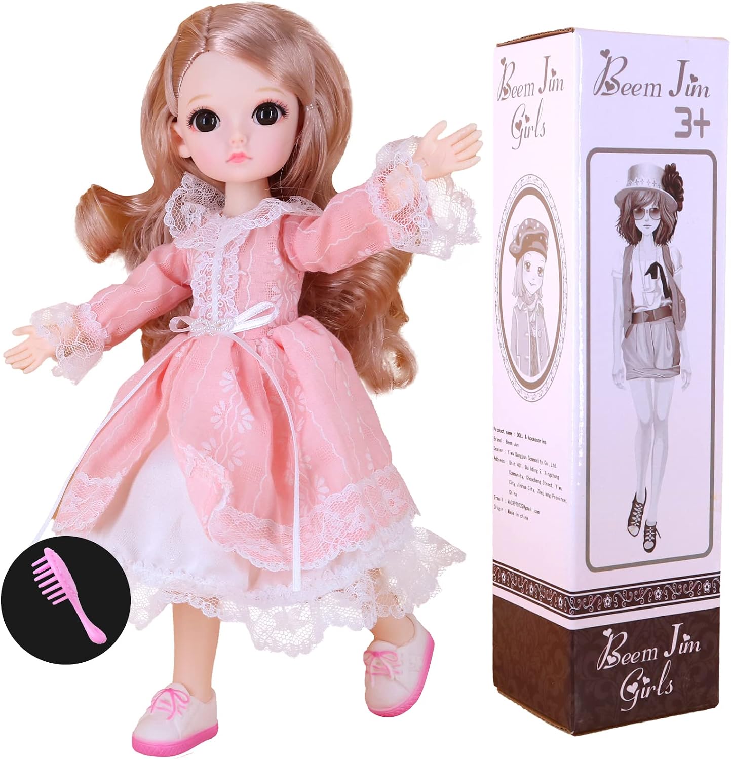 11 BJD Princess Girls Doll, 11 Inches Smart Doll with Clothes Shoes Wig DIY Toys Birthday Gift for Girls KidsPink