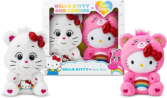 Care Bears Hello Kitty Loves Cheer Bear 10" Collectible Plush 2-Pack - Soft, Huggable Material!
