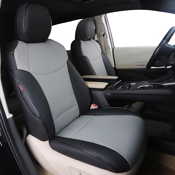 HKZ Sienna Car Seat Covers for Toyota Sienna LE, XLE,XLE Plus, 2021 2022 2023 2024 2025 2026 (Only for 8-Seats Model),3-Row Full Set,Leather Seat Covers-Black+Grey