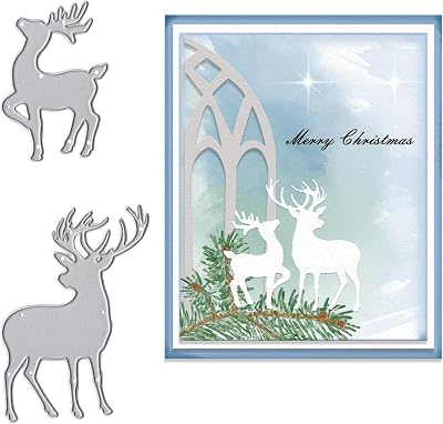 ABTOLS Metal 2 Reindeer Cutting Dies for Card Making, Christmas Elk Die Cuts Deer Dies Template Mould for Card Scrapbooking and DIY Craft Album Paper Card Decor