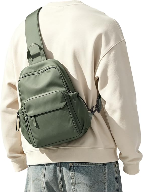 SEAFEW Sling Crossbody Bag for Men Women, Tactical Backpack Shoulder Daypack Mini Anti-Theft Motorcycle Chest Bags, Small One Strap Backpack for Casual Travel Hiking Outdoor Sports Green