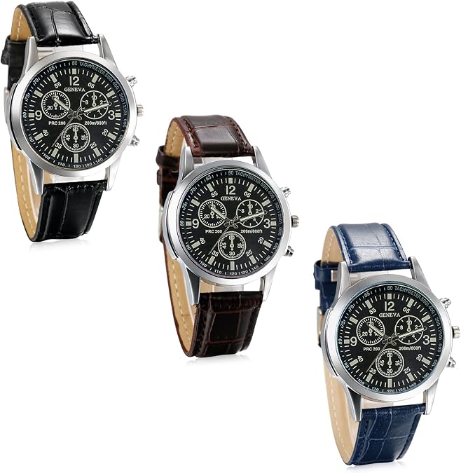 JewelryWe Business Casual Men's Quartz Wrist Watch Dial Leather Strap Watches for Father's Day