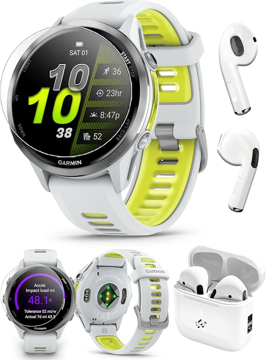 Garmin Forerunner 970 (Amp Yellow) Triathlon GPS Smartwatch Earbuds Bundle