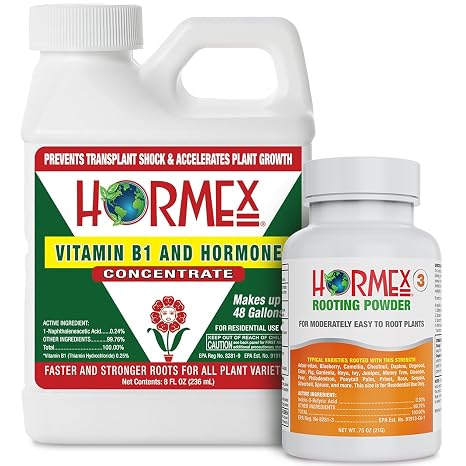 Hormex Rooting Powder #3 & Vitamin B1 Hormone Concentrate Combo - Root Stimulator for Semi-Softwood Cuttings & Liquid - Perfect for Hydroponics, House Plants, Gardens, Fruits & Vegetables, 21g & 8oz