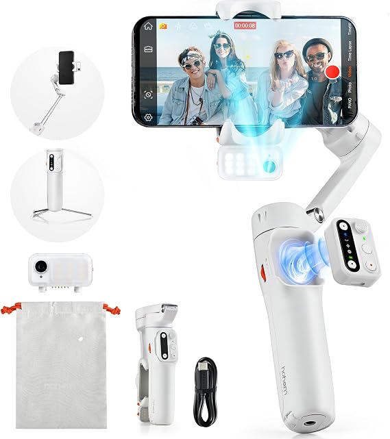 hohem iSteady V3 Gimbal akıllı telefon, yükseltilmiş 3 eksenli gimbal stabilizatör, manyetik AI izleyici, çıkarılabilir kontrolör, entegre genişletilmiş direk ve tripod, canlı yayın için katlanabilir