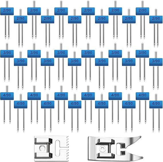 36PCS Twin Needles for Sewing Machine,3 Sizes 2.0/90, 3.0/90, 4.0/90 | Automatic Needle Threader for Household Sewing Machine