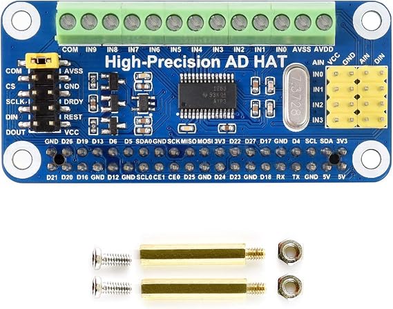 Waveshare High-Precision AD HAT, Compatible with Raspberry Pi 5/4B/3B/Zero/Zero W/Zero 2W/Pico/Pico W/Pico WH and Jetson Nano, ADS1263 10-ch 32-bit ADC
