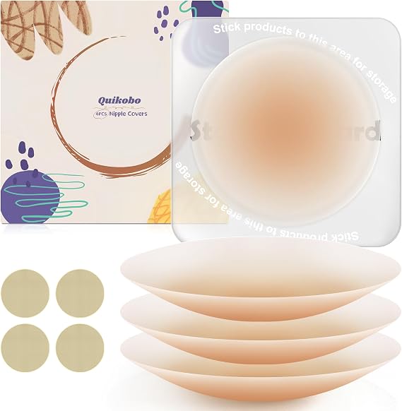 2 Pairs Nipple Covers for Women with Storage Board, Silicone Reusable Sticky Nipple Pasties Ultra-Thin, Invisible