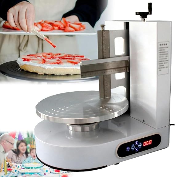 Automatic Cake Icing Machine, Cake Cream Spreading Coating Filling Machine with Adjustable Cake Edge Surface Scraper~/