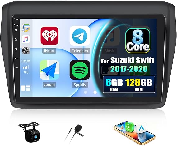 6+128G 8 Core Android 15 Car Stereo for Suzuki Swift 2017-2020 with Wireless CarPlay Android Auto, 9'' Touchscreen with WiFi GPS Mirror Link Bluetooth FM RDS DSP EQ SWC Backup Camera
