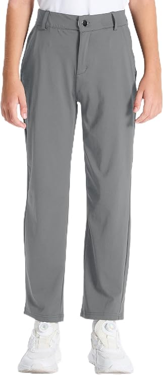 DEVOROPA Youth Boys Golf Pants Stretch Flat Front Dress Athletic Casual Pants School Uniform Chino Twill Pants Pockets