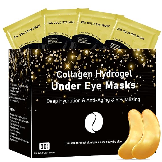 Adofect Under Eye Patches 30 Pairs, 24K Gold Under Eye Mask with Hyaluronic Acid for Dark Circles and Puffy Eyes, Bachelorette Party Accessories, Bridesmaid Gifts, Daily Skin Care