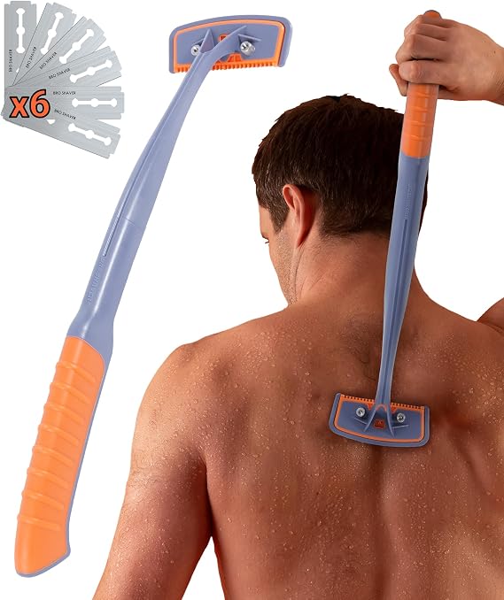 BroShaver 3.0 DIY Back & Body Hair Trimmer with 5 Blades - Wet or Dry Shaving for Men | Razor with Split Handle and Ergonomic Handle