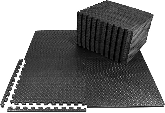 WF Athletic Supply Puzzle Exercise Mat, EVA Foam Interlocking Tiles with Border, 1/2" Thickness Interlocking Soft Foam Puzzle Play Mats for Home Gym, Garage & Kids Playroom