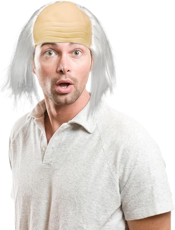 White Grandpa Costume Wig - Bald Men's Semi Bald Wig for Halloween Carnival Party Cosplay Theme Party