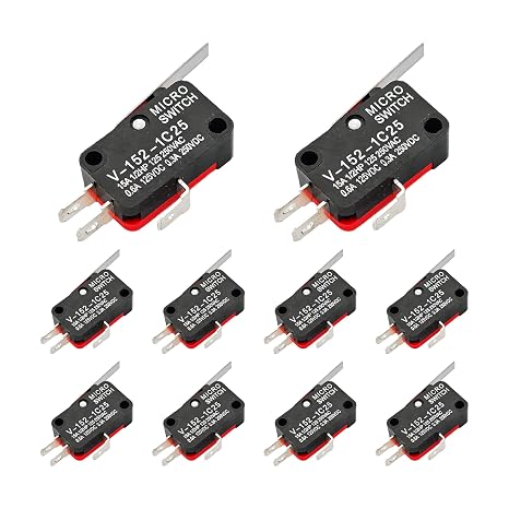 10PCS Micro Limit Switch V-152-1C25, Long Straight Hinge Lever Arm, SPDT Snap Action, 15A 250V, Silver Contact, Reliable End stop for Arduino, CNC, 3D Printer, Appliance, Industrial Automation