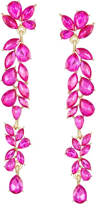 SWEETV Long Rhinestone Dangle Earrings, Wedding Bridal Earrings for Brides