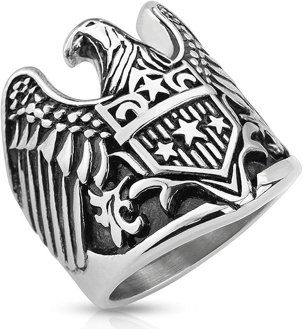 Spikes Eagle with Star Shield Stainless Steel Biker Cast Ring