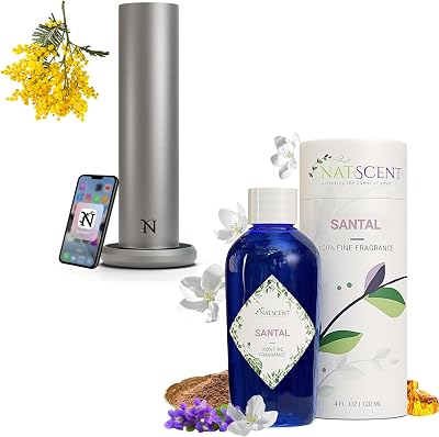 Dynamo Essential Oil Diffuser with Santal Diffuser Oil, Bundle of Smart Waterless Diffuser & Essential Oils for Diffusers for Home, Office, Spa Titanium