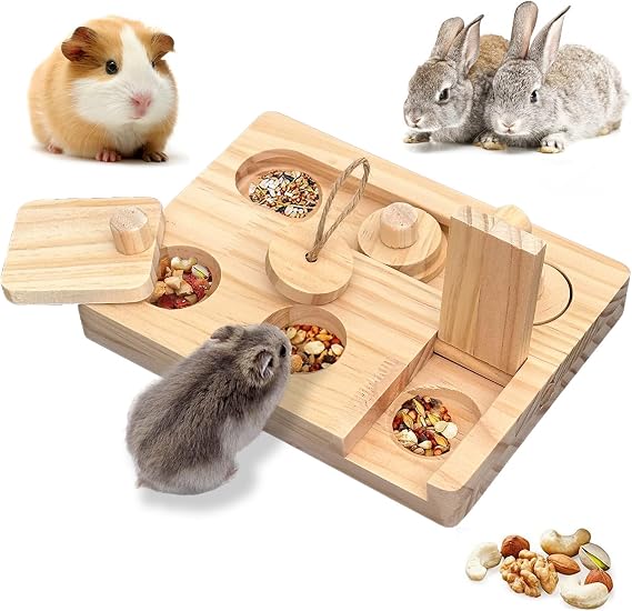 Hamster Foraging Toys Rabbit Wooden Interactive Enrichment Toys Chew Toys for Rabbit Suitable Treat Dispenser for Hamsters Squirrels Rabbits Chinchillas and Small Animals