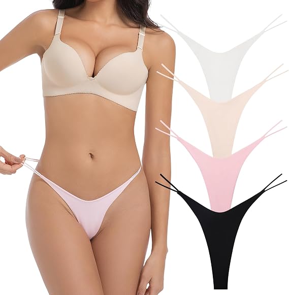 VISSAY Cotton Thongs for Women,Low Rise Ladies Underwear Pack,Sexy Stretch Breathable Comfortable T Back Thong Panties 4 Pack
