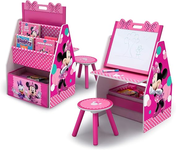 Delta Children Deluxe Kids Art Table | Easel, Desk, Stool, Toy Organizer, Disney Minnie Mouse