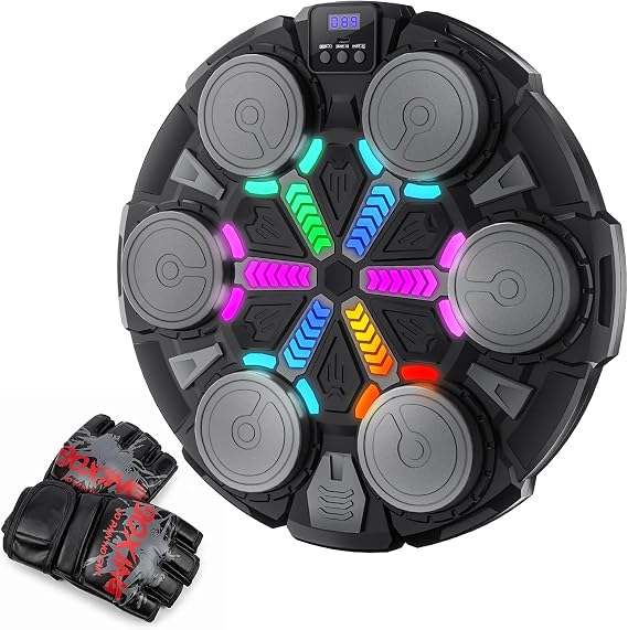 Music Boxing Machine for Adults and Kids, Smart Music Boxing Training Equipment with Gloves,Wall Mounted Punching Target Machine for Home, Office, Gym (Black)