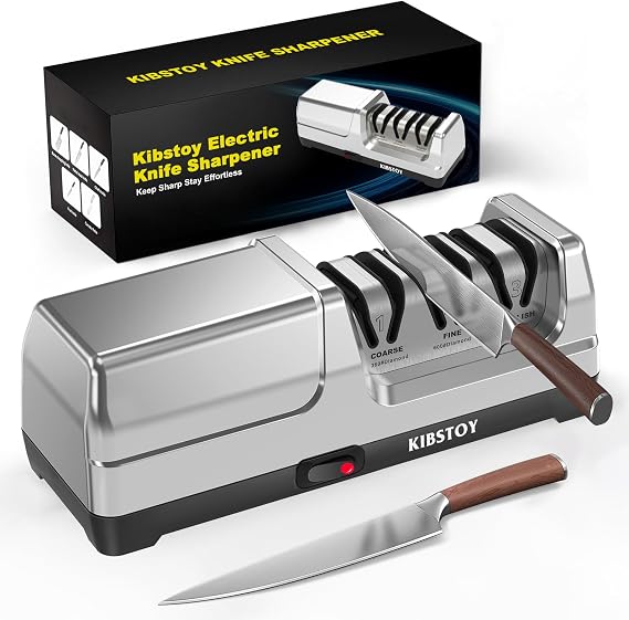 Knife Sharpener Electric Professional 3-Stage 100% Diamond Sharpening System with 20 Precision Angle, Fast Blade Restoration, Polishing, Repair & Edge Refining for Kitchen & Outdoor Knives
