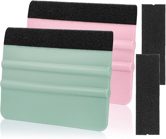 AMZDEPOT 2 Pcs Felt Edge Squeegee 4 Inch Teal and Pink