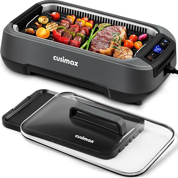 CUSIMAX Smokeless Grill, Electric Indoor Grill 1500W Korean BBQ Grill, Grey