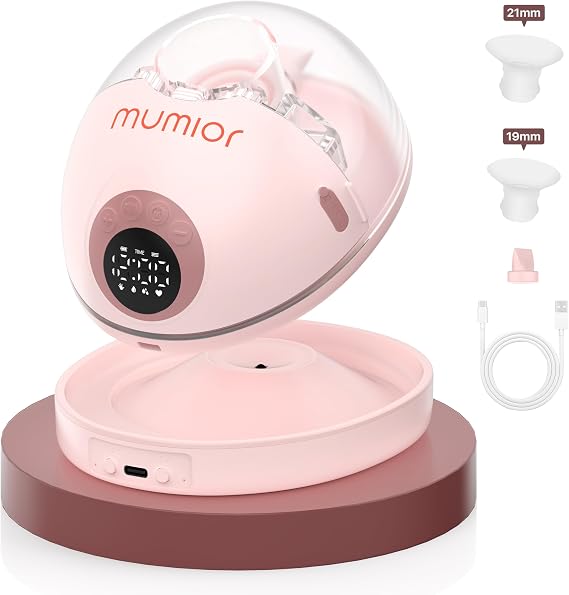 Heated Base Hands Free Breast Pump, Wearable Breastfeeding Pump of Baby Heated Dustproof Base, Voice Prompts LED Display with 4 Modes &12 Levels Memory Function-24 mm, Christmas Gift,1 Pack Pink