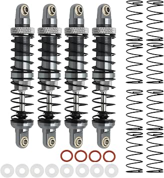 4-Pack Front Rear RC Shock Absorber 70mm 80mm 90mm 100mm 110mm 120mm Adjustable Assembled Spring Damper Axial SCX10 Oil Damper for 1/10 RC Crawler Car AXI03007 RBX10 D90 TRX4 (Black-70mm)