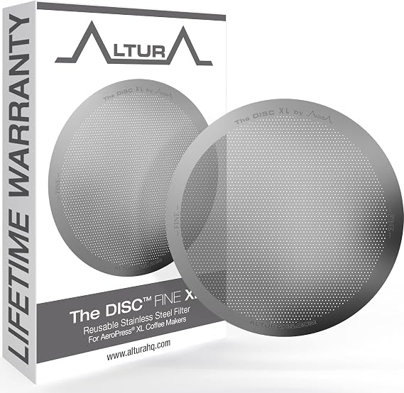 ALTURA The DISC FINE XL: Premium Filter for AeroPress XL Coffee Makers + eBook with Recipes, Tips, and More Stainless Steel, Washable & Reusable...