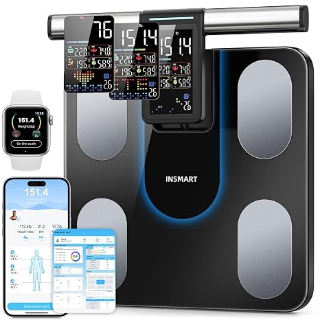 INSMART Scales for Body Weight, 8-Electrode Digital Smart Weight Scales | with BMI Body Fat Muscle Mass, 56 Body Composition Analyzer, Larger Platform Scales Colorful VA Screen on Retractable Handle