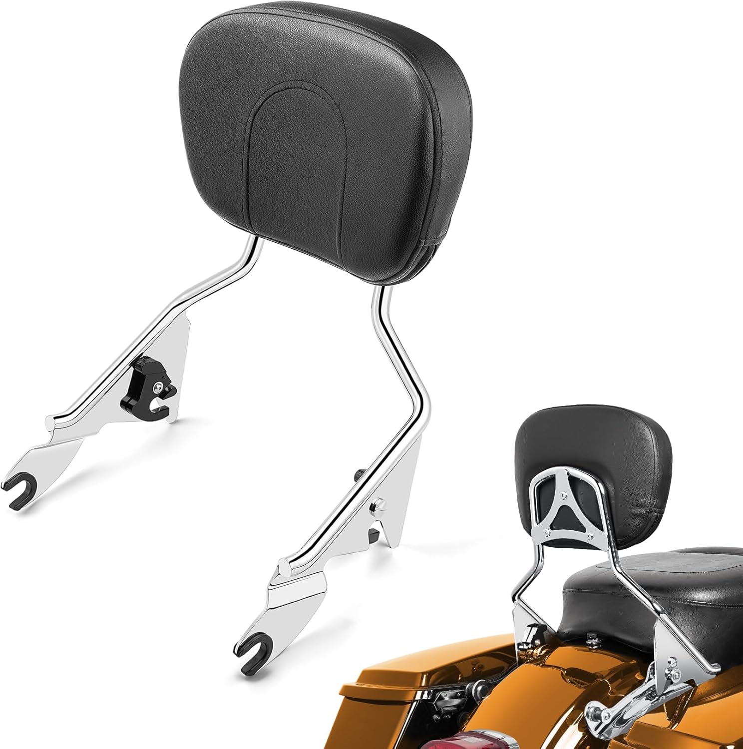 PBYMT Detachable Passenger Backrest Fit for Harley Touring, Quick Release Sissy Bar Compatible with Harley Davidson Street Glide Road Glide Road King Electra Glide Ultra Limited 2009-2024 Chrome