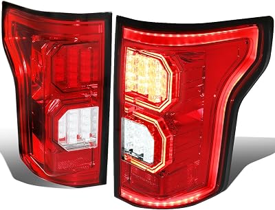 Auto Dynasty Tail Lights Compatible with 2015 2016 2017 Ford F150, LED Cubic Turn Signal Light Bar Rear Brake Lamps, Driver and Passenger Side, Chrome Housing Red Lens